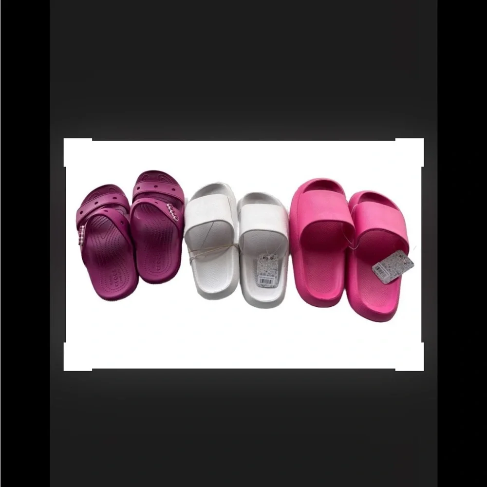 Bundle of 3 Comfortable Slide Sandals in Pink, Magenta, and White - Picture 1 of 10